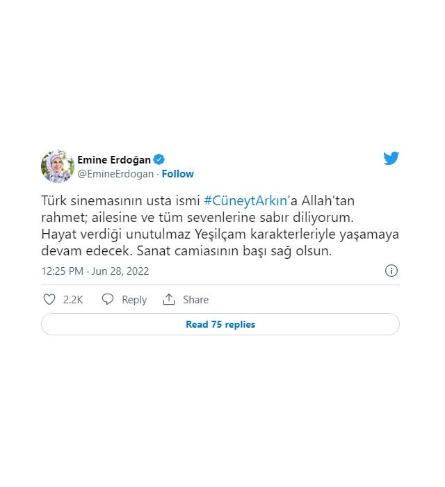 emine erdogan cuneyt arkinin vefati nedeniyle taziye mesaji yayinladi 2
