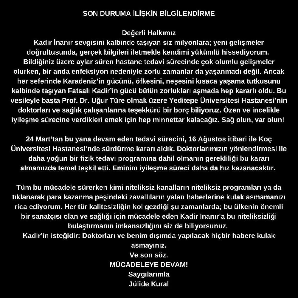 julide kural dan kadir inanir in saglik durumu hakkinda yeni aciklama os2fs