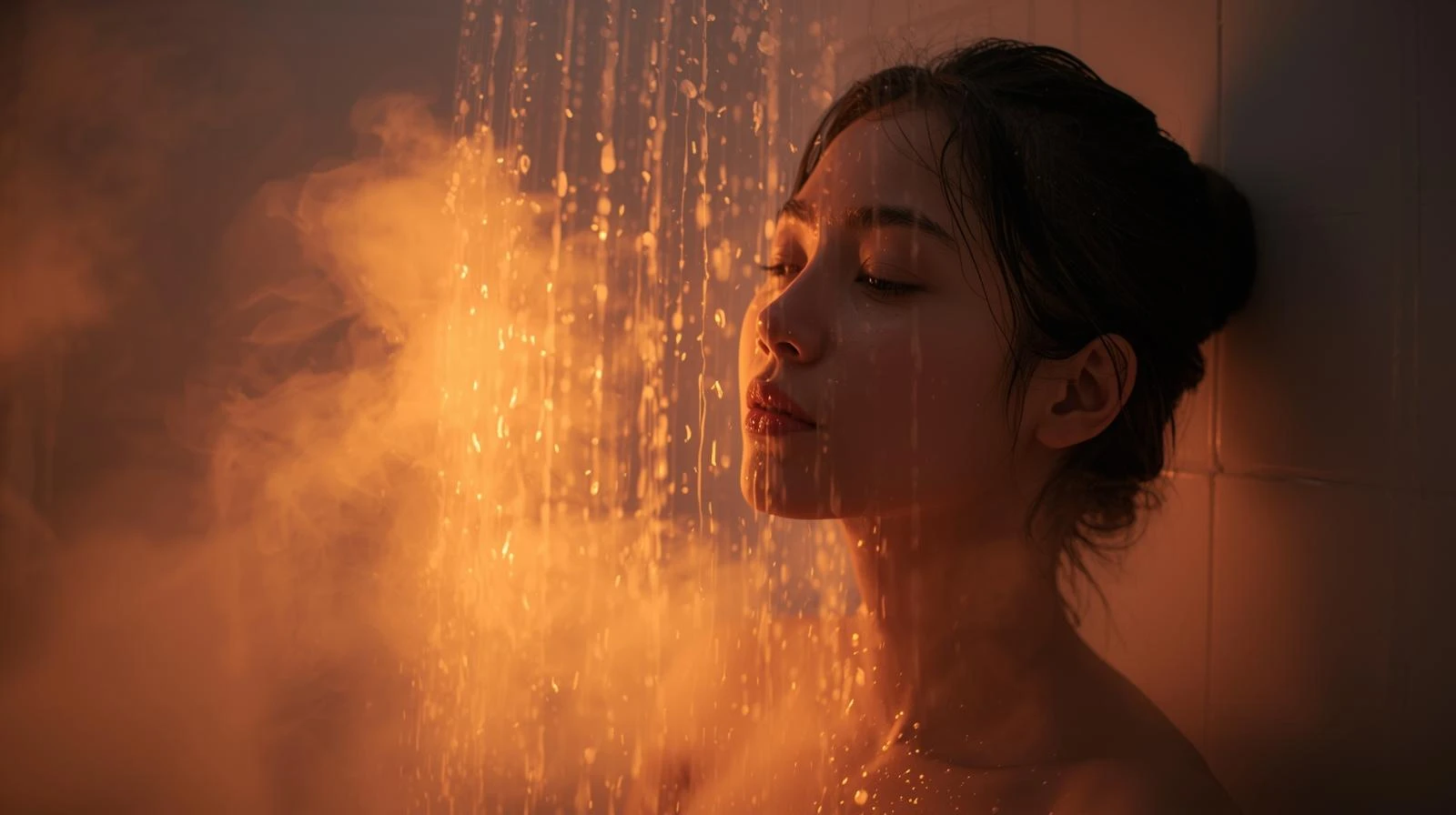 Sabah duş mu, akşam duş mu? Vücut için en faydalısı 7 Night routine concept person in shower before sleep soft lighting calm and cozy atmosphere wellness and sleep quality theme editorial health article image