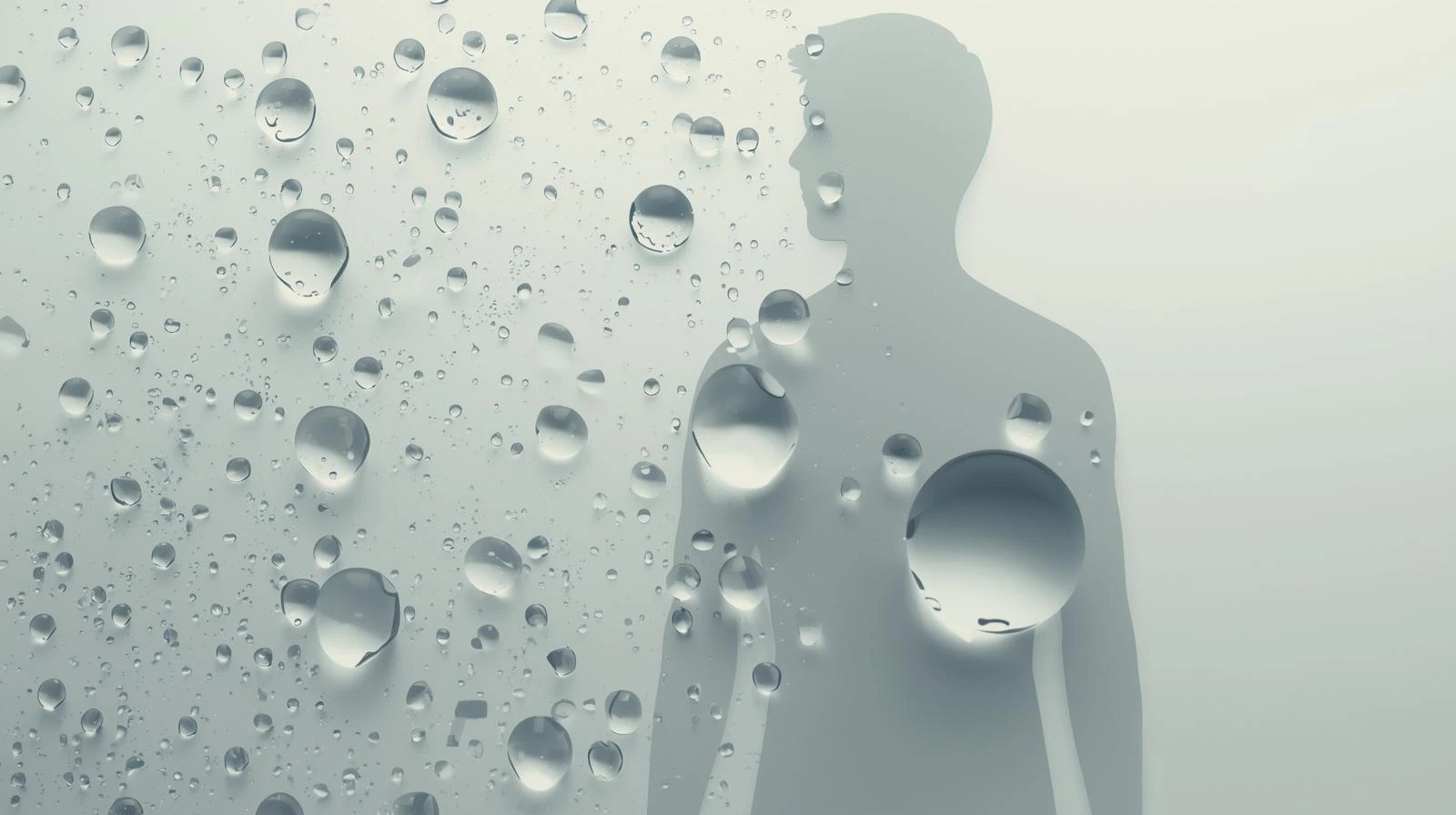 Sabah duş mu, akşam duş mu? Vücut için en faydalısı 6 Scientific health concept image water droplets human body silhouette neutral tones professional editorial design suitable for health news article