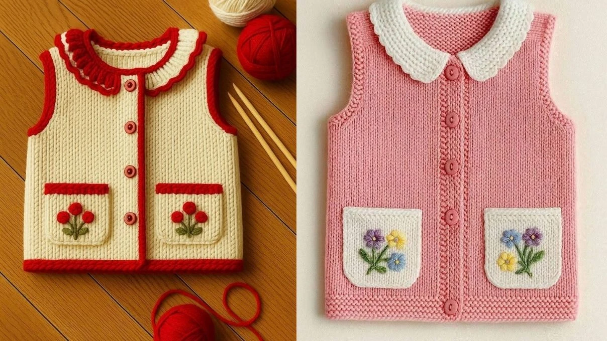 İki renkli bebek yelekleri örgü modelleri 2026!