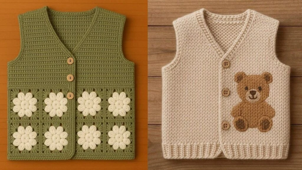 İki renkli bebek yelekleri örgü modelleri 2026!