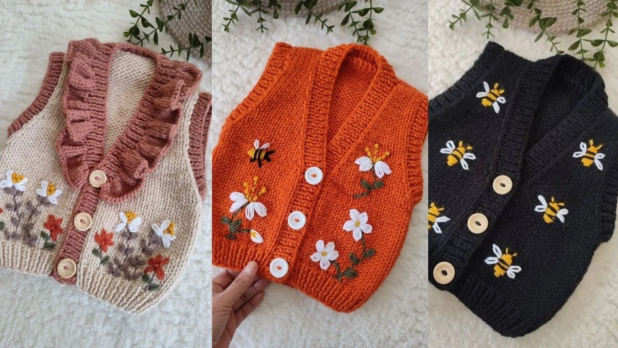 Kız bebekleri için tığ işi kolay örgü modelleri 2026! 6 anneanne bebek yelek orgu modelleri 1