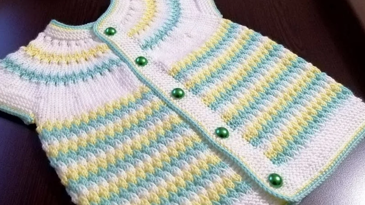 Bebekler için tığla yapılan örgü ince yelek modelleri 2026 7 bebek 5