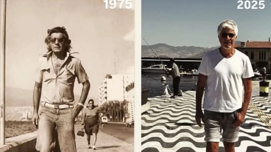 Behzat Uygur nostaljik paylaşımıyla 50 yıl önceye götürdü! Aynı yolda babası Nejat Uygur’un pozunu verdi