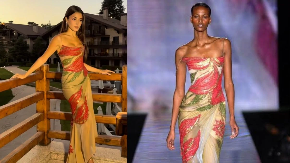 Elie Saabin SS 2003 yilindaki elbisesini giydi