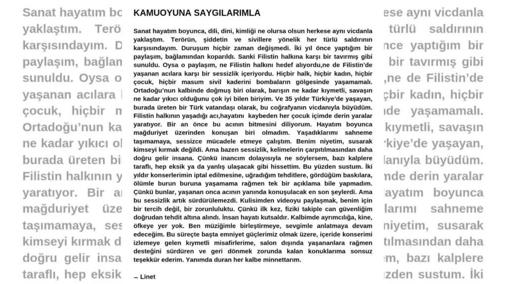 Şarkıcı Linet’ten yeni açıklama! “İki yıl önce yaptığım bir paylaşım bağlamından koparıldı”