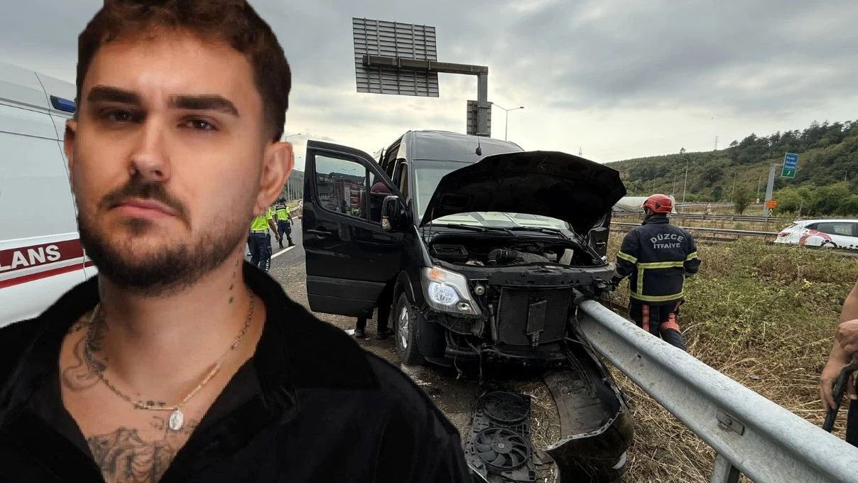 Unlu sarkici Cagan Sengul kaza yapti Minibus bariyerlere saplandi