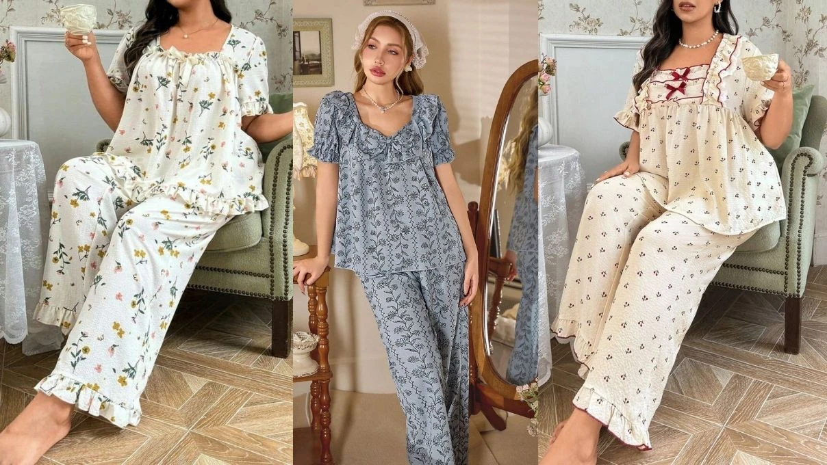 YAKASI FIYONKLU VE BUZGULU YAZLIK PIJAMA TAKIMI