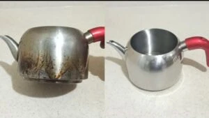 Kararmış çaydanlık dibini cam gibi yapın! Bir tutamla ovalayın